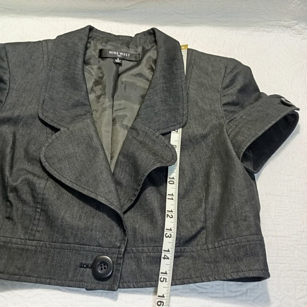 Nine West Blazer Jacket Womens Charcoal Gray Short Sleeve Cropped Size 4 - Picture 9 of 9